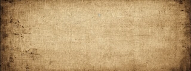 Naklejka premium Grunge empty fabric background frame, vignette border. Dirty distressed sepia tone vintage weathered old linen, burlap, canvas texture. Retro overlay template