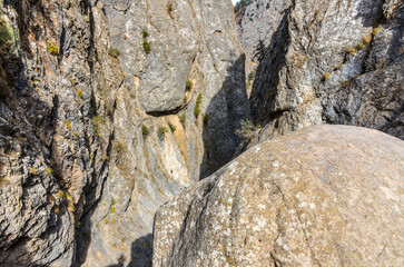 entrance to Gulkam gorge narrows on Chimgan mountain (Bostanliq district, Tashkent region, Uzbekistan)