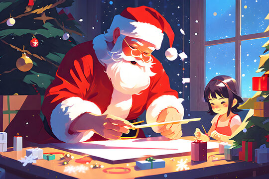 Santa and the kid who makes presents. Generative AI