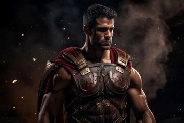 Gladiator man warrior. Adult greek. Generate Ai