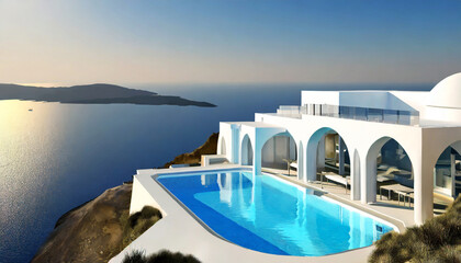 luxury beach and pool property on santorini island 3d rendering