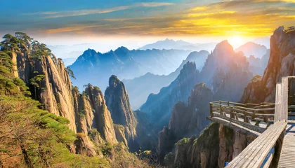 Papier Peint photo Monts Huang landscape of mount huangshan yellow mountains unesco world heritage site located in huangshan anhui china