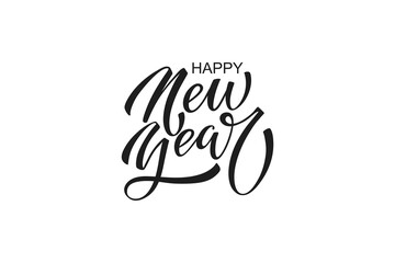 Happy New Year hand lettering calligraphy. Vector holiday illustration element. Typographic element