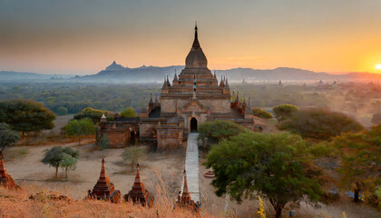 buddhist temple in the bagan valley - obrazy, fototapety, plakaty