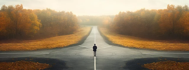 Fotobehang A man is standing on the road. Generative AI, © yanadjan