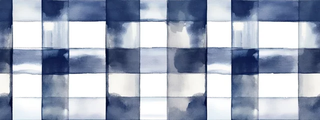 Fotobehang Seamless watercolor gingham, grid plaid stripes pattern indigo blue, white. Baby boy or nautical theme. High resolution textile texture background © Eli Berr
