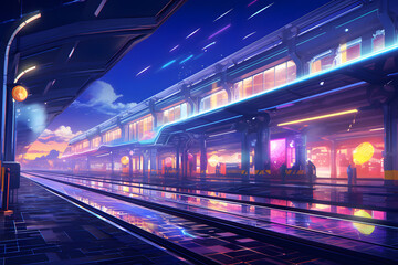 Fototapeta na wymiar a train at a train station with lights on