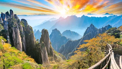 Papier Peint photo Monts Huang landscape of mount huangshan yellow mountains unesco world heritage site located in huangshan anhui china