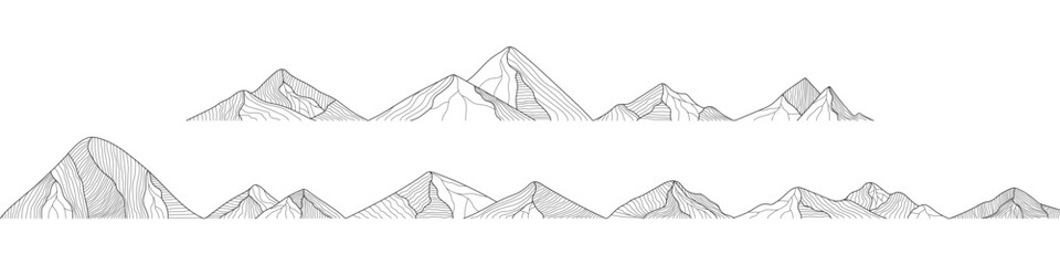 Mountains Landscape. Mountain in line arts. Mountains collection for packaging design, fabric, and print. Mountain logo. Mountain