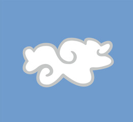 White clouds isolated on a blue background. Icon of wavy  childish clouds in blue sky. Vector illustration of shapes.