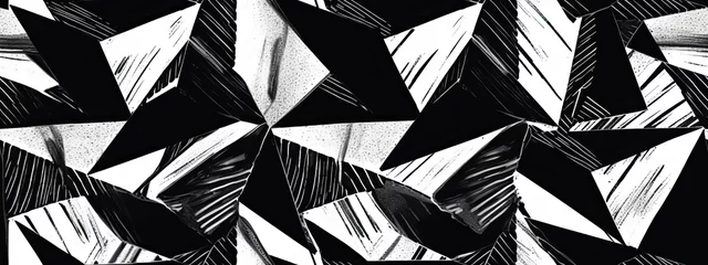 Foto op Plexiglas Seamless painted traditional Japanese asanoha hemp leaf black white artistic acrylic paint texture background. Tileable geometric oriental origami star lines motif wallpaper pattern © Eli Berr