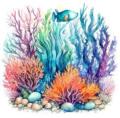 Namalowana rafa koralowa ilustracja - obrazy, fototapety, plakaty