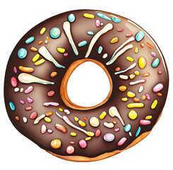 Donut pączek z dziurką z czekoladą ilustracja - obrazy, fototapety, plakaty