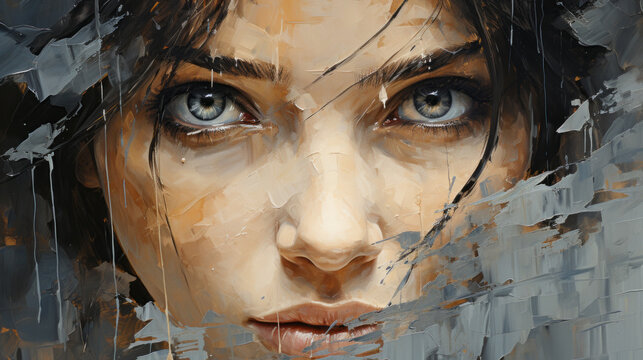 Acrylic on canvas, white tan. Woman portrait