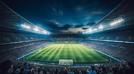 Aerial view of soccer stadium at evening time