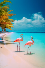 Flamingo on the seashore. Generative AI,