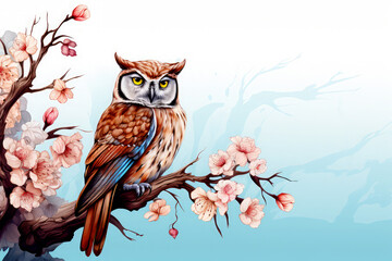 owl with flower on background