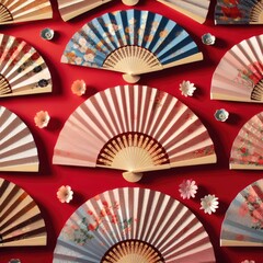 chinese fan on red background