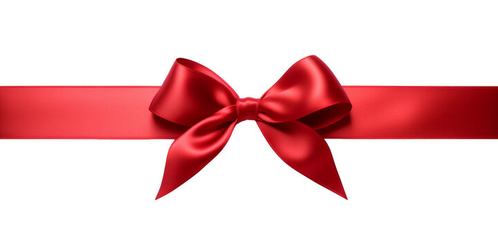 Shiny red satin ribbon, isolated on transparent background