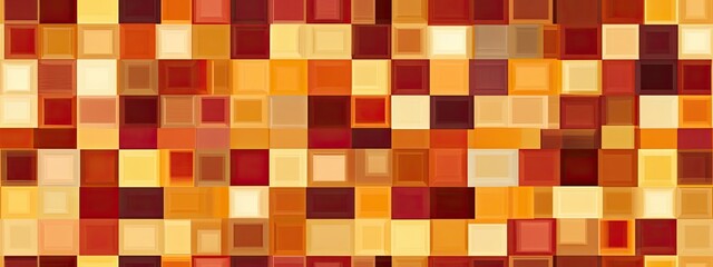 Fototapeta premium Seamless Vintage 70s retro stacked disco squares wallpaper pattern, nostalgic warm rust red, orange, brown and yellow palette.