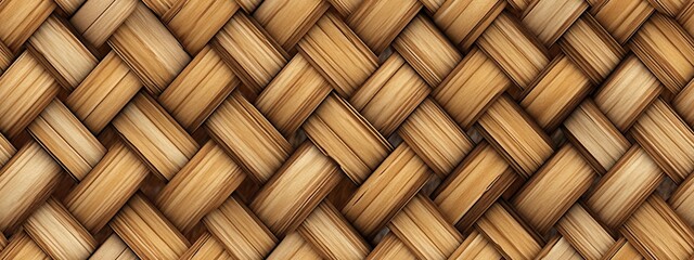 Seamless wicker basket weave background texture. Trendy natural bamboo, rattan woven wood overlay, greyscale displacement, bump or height map.