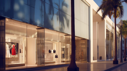 luxury-goods stores in Beverly Hills. Fashion store front. - obrazy, fototapety, plakaty
