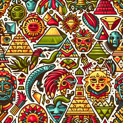 Seamless pattern with mayan symbols. Colorful background