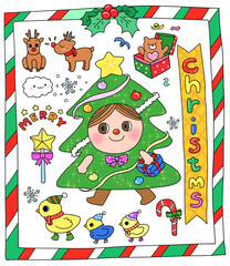 Cute Christmas clipart, characters, stickers, vintage illustrations