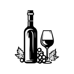 Wine still life Isolated on white background. Hand drawn vector illustration. Retro style.
