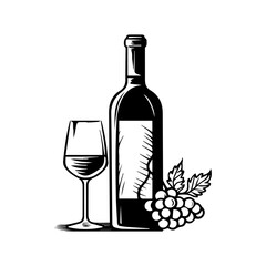 Wine still life Isolated on white background. Hand drawn vector illustration. Retro style.