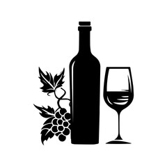 Wine still life Isolated on white background. Hand drawn vector illustration. Retro style.
