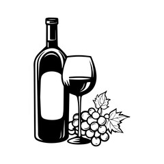 Wine still life Isolated on white background. Hand drawn vector illustration. Retro style.