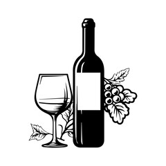 Wine still life Isolated on white background. Hand drawn vector illustration. Retro style.