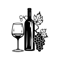 Wine still life Isolated on white background. Hand drawn vector illustration. Retro style.