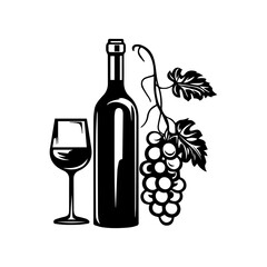 Wine still life Isolated on white background. Hand drawn vector illustration. Retro style.