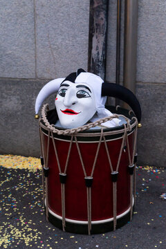 Basel carnival 2023. Colorful mask and drum