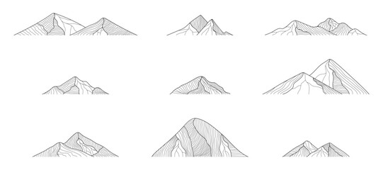 Mountain. Mountains vector. Mountain in line arts. Mountains collection. Mountain logo - 667691185