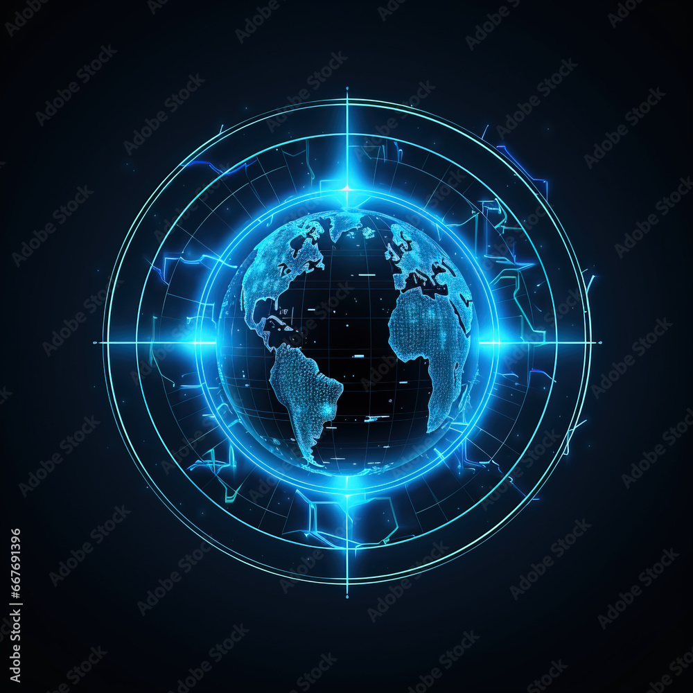 Sticker glowing earth circular icon,created with generative ai tecnology.