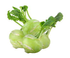Fresh kohlrabi with green leaves on isolated white png