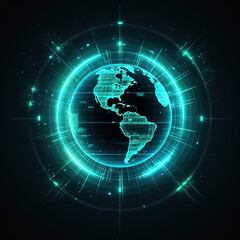 Glowing Earth Circular Icon,created with Generative AI tecnology.