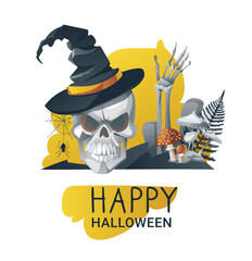 Vector Illustration of Happy Halloween Banner Template Isolated on White Background