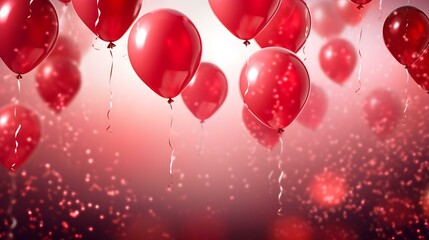 Ruby Balloons in front of a Bokeh Background. Festive Template for Holidays and Celebrations