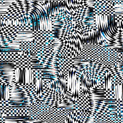 Surreal abstract monochrome metaverse seamless pattern in black and white tones. Psychedelic background for interior decor, wallpaper, wall panel, textile, poster, web banner, mobile apps. © Rina Ka