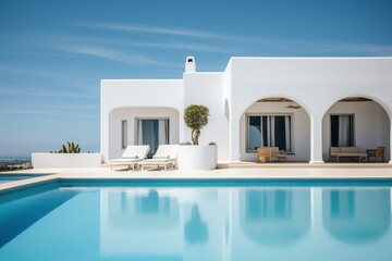 Traditional mediterranean white house with pool - Powered by Adobe