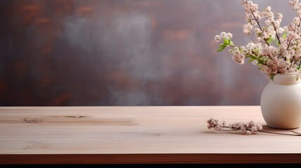 empty counter table top with vase of flowers