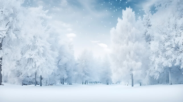  Christmas Winter white forest with snow background 