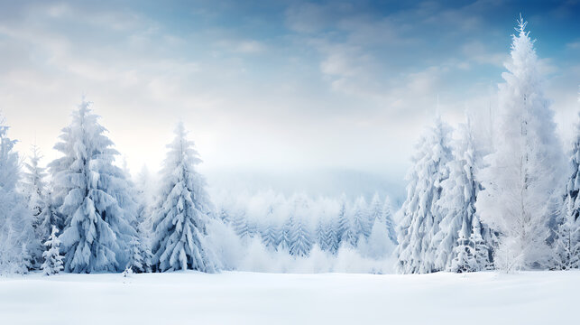  Christmas Winter white forest with snow background 