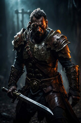 Naklejka premium An exhausted knight waits for his opponents to attack