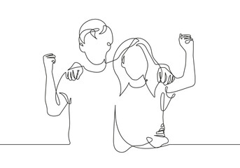 Happy Woman and Man Trendy Line Art Drawing. One Line Couple Illustration. Minimalistic Black Lines Drawing. People Continuous One Line Abstract Drawing. Vector EPS 10 