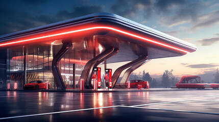 Modern gas station for cars. Generative AI,
